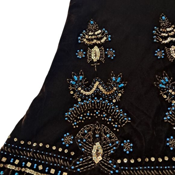 VTG Carole Little Skirt Womens 8 Brown Midi Velvet Beaded Whimsigoth Hippie Boho - Picture 6 of 12